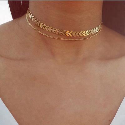 China TRENDY new design chain scarf two layers necklaces combine gold color flat necklace body chain jewelry for sale