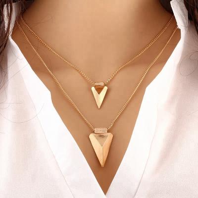 China Newest Boho Trendy Triangle Pendant Choker Multilayer Necklace For Women for sale