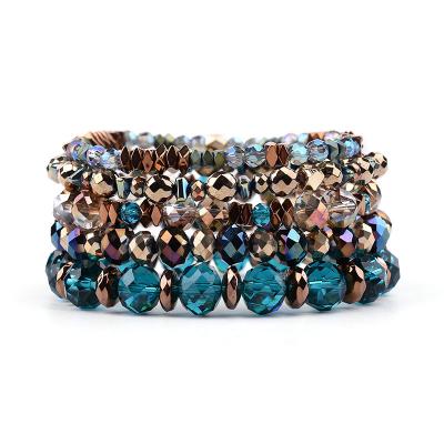 China BOJIU Trendy 5 Pcs/Set Crystal Charm Bracelets For Women Hot Elastic Crystal Hematite Copper Nuggets Trendy Colorful Bracelet BCSET212 for sale