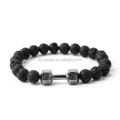 China Black Lava Stone Beads Dumbbell Men's Natural Stone Bracelet Bracelet 8mm Trendy Fashion for sale