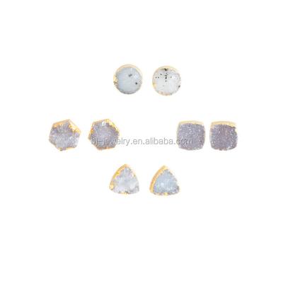 China Wholesale Elegant White Natural Stone Stud Earrings Quartz Druzy Earring Women Jewelry for sale