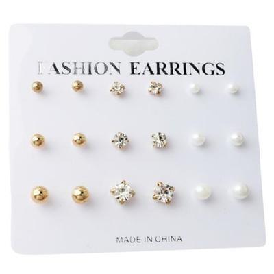 China Wholesale Hot Sale Retro Alloy Zircon Stud Earrings Around Ball Earrings Faux Pearl Earrings Set Hypoallergenic For Women Girls for sale