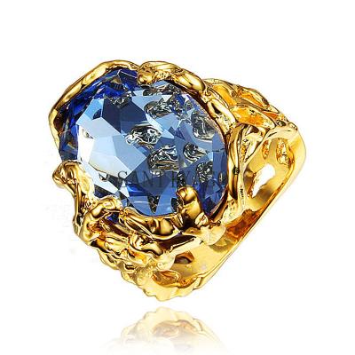 China Mens Retro Stainless Steel Vintage Gold Statement Ring With Blue Stone Crystal Ring For Gift for sale