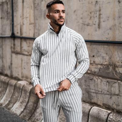 China The new spring and autumn stripe leisure sports suit men's breathable fitness running thin pants long sleeve clothing two sets for sale