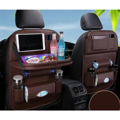 China 2020 Geometric PU Leather Car Back Seat Organizer With Tray For Universal Cars for sale