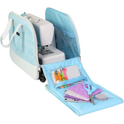 China Light Blue Folding Rolling Sewing Machine Tote Case Sewing Bag UV Light Sterilizer Underwear Cloth Bag With Wheels for sale