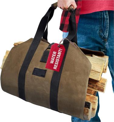 China Breathable Waxed Firewood Canvas Tote Bag With Handles Easily To Carry Logs for sale