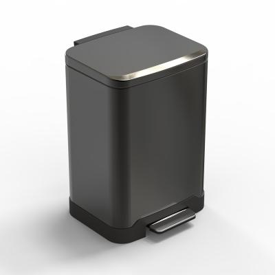 China Sustainable Stainless Steel Step Pedal Black Trash Can With Inner Bucket for sale