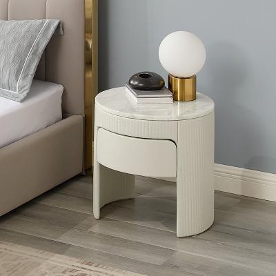 China Contemporary Modern Luxury Leather Style Bedside Table Microfiber Unique Design For Home Furniture Marble Round Nightstands for sale