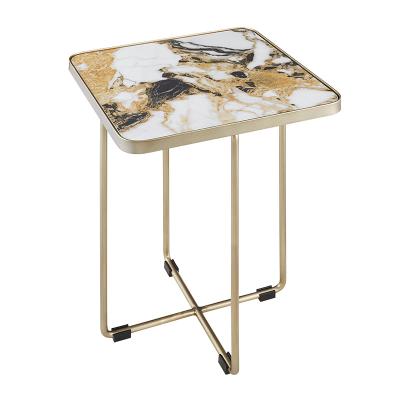 China Contemporary Italian Minimalist Modern Side Table Square Ceramic Top Coffee Table With Metal Legs for sale