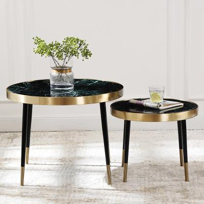 China Italian luxury demountable side green natural marble coffee table modern table combination round tables for sale