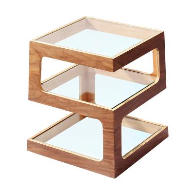 China Contemporary Nordic Modern Square Coffee Tables With Tempered Glass And Wood Side Table for sale