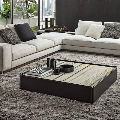 China Modern Italian Minimalist Marble Top Square Coffee Table End Center Design Leather Coffee Table For Living Room for sale