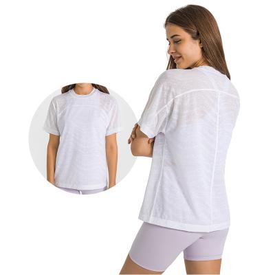 China Breathable High Quality Workout Summer Ladies T Shirts With Jacquard Design Yoga Wear Custom Sports Clothing for sale