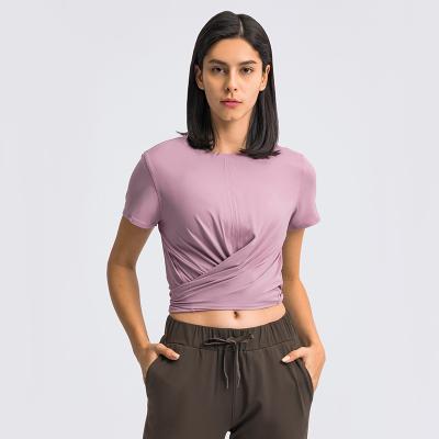 China New Breathable Nylon Soft Top Crop Top Women's Yoga Cloth Wear Active Wear Sets Cropped T-shirt Custom Made for sale