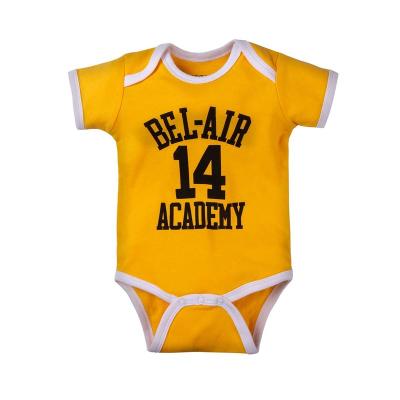 China Yellow 100% Cotton Baby Boy Girl Retro Basketball Tank Top Onesie Sportwear Kids Romper Breathable Newborn Kids Jumpsuits for sale