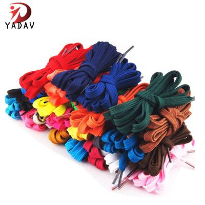 China Wholesale Flat Yadav Laces 0.8cm or 1.0cm Width 1m Length Shoe Laces Flat with 57 Colors and Plastic Tips for sale