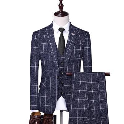 China EVERLAND Anti-wrinkle OEM traje traje formal men's manufacturer suit 3 piece wedding suits slim fit plaid blazer+pants+vest groom men for sale