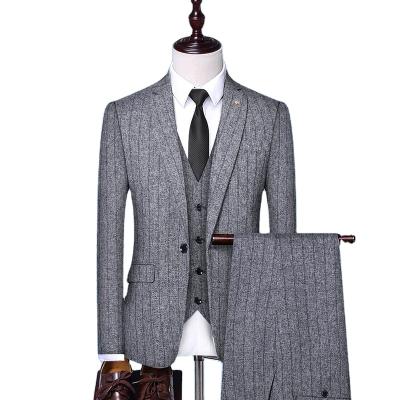 China manufacturer Anti-wrinkle EVERLAND OEM traje traje formal men's suit 3 piece wedding suits slim fit blazer+pants+stripe groom men's suit for sale