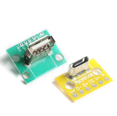 China Electronic Equipment Vertical Micro USB MI-CroUSB USB 2.0 Female Head A 180 Degree Vertical Connector 2.54mm PCB Converter Adapter Breakout Board for sale