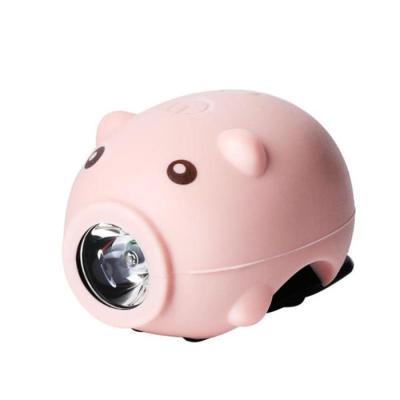 China ABS+Silicone Kids Mini Cute Pig LED Bicycle Front Light USB Rechargeable 280 Lumens LED Flashlight Bike Smart Recycling Headlight With Horn for sale