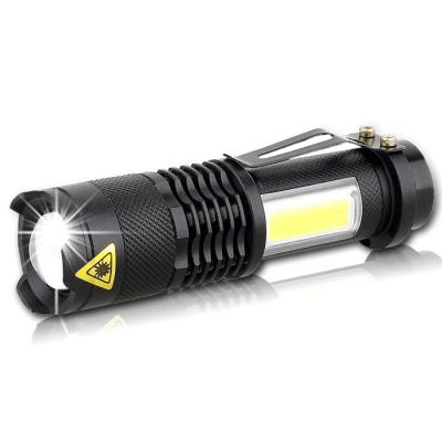 China Emergency AA or Pocket 14500 Clip Mini Zoomable LED Battery Operated Flashlight with COB Flood Camping Light for sale