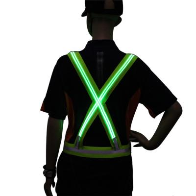 China Safety Night Work Vest Double LED Flashing Light Recycling Vest Unisex Fiber Optic Reflective Vest Warning SNAPSHOT For Traffic for sale