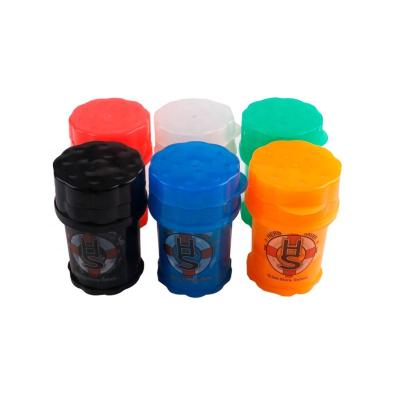 China Freshness Preservation Custom Stickers Waterproof Plastic Bottle With Sealed Grinder Tank Tobacco Grinder Crush Storage Jar Smoking Accessories for sale