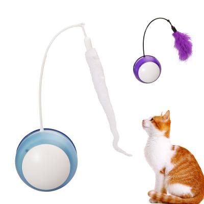 China Hot Sale Viable Electric Toy Cat Stick Pet Toy Tease Cat Ball With Light Feather for sale