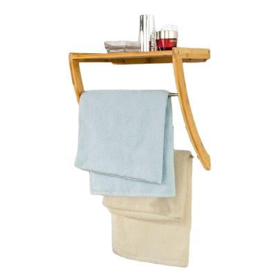 China Sustainable Wall Bathroom Towel Rack Bathroom Shower Shelf Wooden Bamboo Display Rack for sale