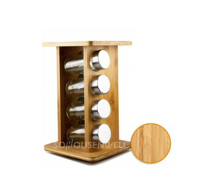 China Spice Rack Wooden Countertop 4-Jar Spice Rack Stand Revolving Bamboo Seasoning Organizer for sale