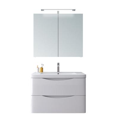 China Modern PVC Bathroom Vanity Cabinet Top LED Light Mirror Bathroom Cabinet For Toilet for sale