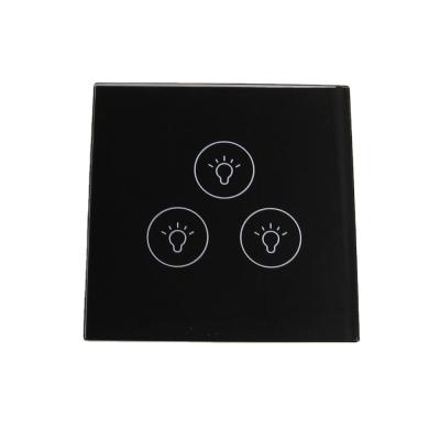 China WiFi Control Smart Applicable UK Standard Standard Tempered Glass Panel Touch Switch 3 Gang 1 Way White for sale