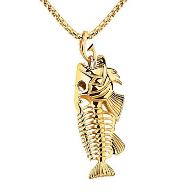 China CLASSIC Jewelry Fish-bone Necklace Pendant Exaggerated Hip Hop Necklace Retro Fish-bone Pendant Necklace for sale