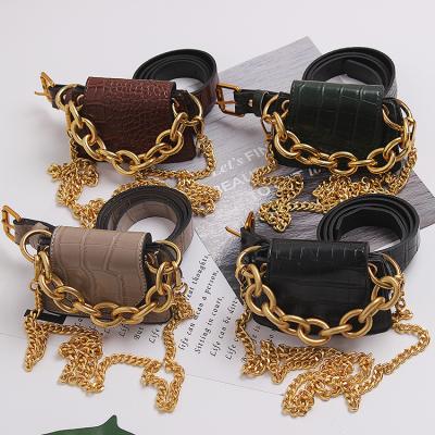 China Durable Concave Street Personality Gold Chain Motorcycle Leather Belt Waist Tapping Bag Small Fanny Pack KL0521B for sale