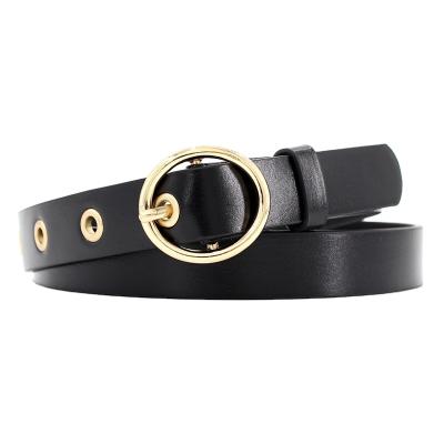 China Retro Simple Decorative Customizable Round Buckle Customizable Alloy Artificial Leather Belt Ladies Leather Belt for sale