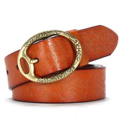 China Vintage Genuine Leather Jeans Female Leather Belt Alloy Buckle Genuine Leather Belt for sale