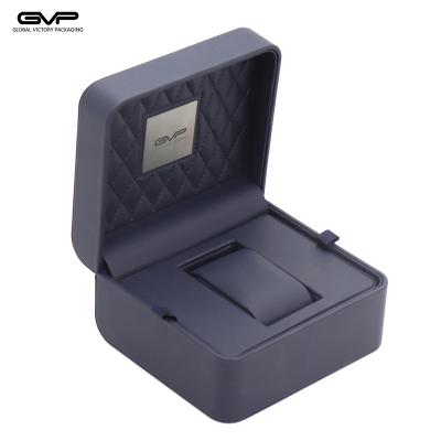 China Luxury High End Custom Made Blue PU Leather Plastic Watch Box for sale