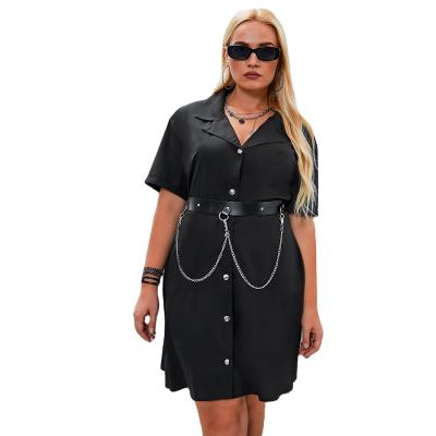 China Fashion cheap casual women's factory direct sales Anti-wrinkle cardigan shirt dress with belt decorative chain for sale