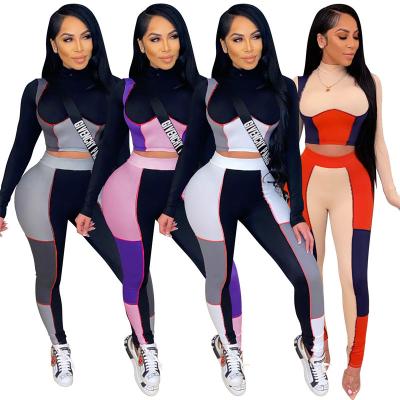 China New women's fashion sportswear two-piece suit 10% chlorine fiber 90% polyester fiber contrast color casual home yoga snug fit for sale