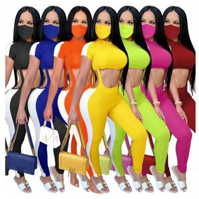 China Breathable trending products 2021 new arrivals two-piece pants set cropped blouse and suspenders gaiters for sale