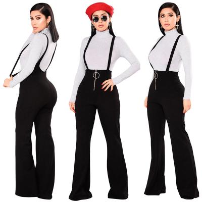 China 2021 Hot Selling Women's High Waist Breathable Big Round Button Zipper Flared Pants Suspenders Jumpsuits for sale