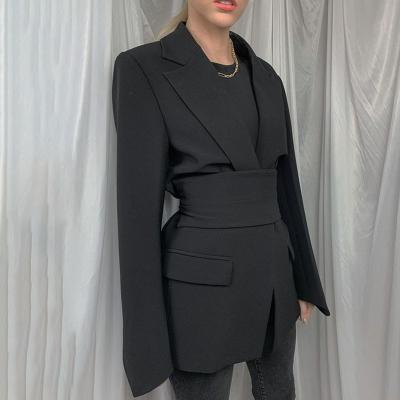 China 2021 New Viable Blazers Ladies Women Lace Up Waist Slim Blazer Fashion Women Coat for sale