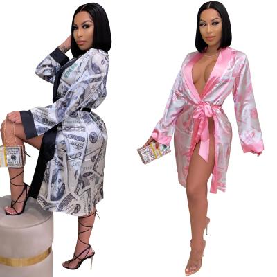 China New ZHANBO fashionable USD women's clothing homewear breathable pajamas printed cardigan bathrobe pajamas for sale