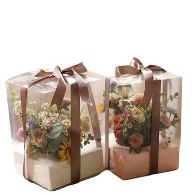 China Recycled Materials Wholesale Valentine's Day Flower Packing Box PVC Flower Transparent Hot Selling Gift Box for sale