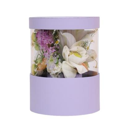 China Recycled Materials Window Flower Gift Box Valentine's Day Wedding Flower Cylindrical Transparent Packaging Box for sale