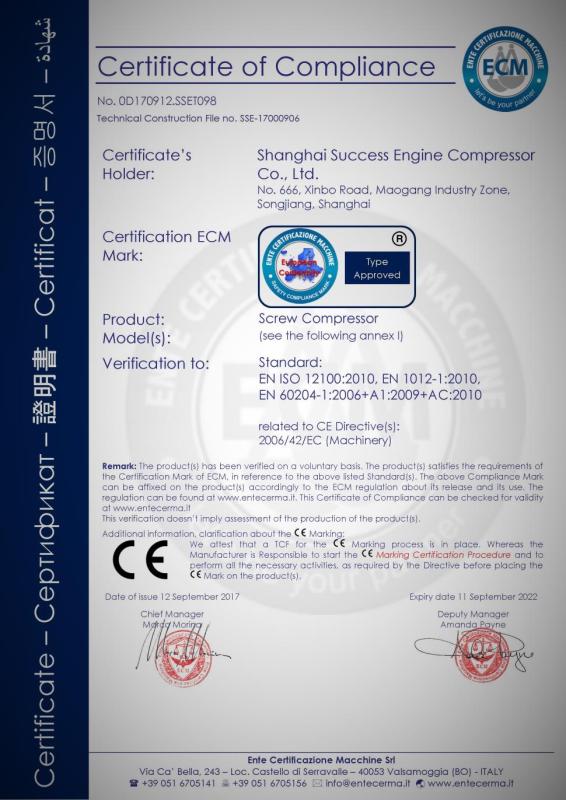 CE - Shanghai Success Engine Compressor Co., Ltd.