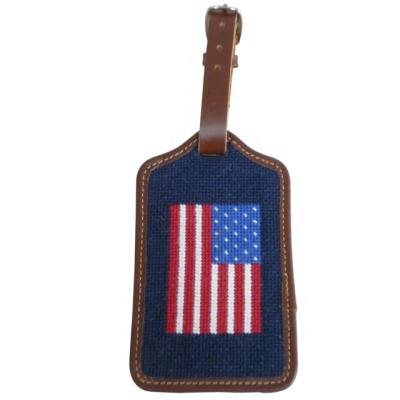 China Custom USA Flag Needlepoint Leather Luggage Tag for sale