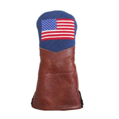 China Cotton +Leather USA Flag Needlepoint Golf Head Blanket for sale