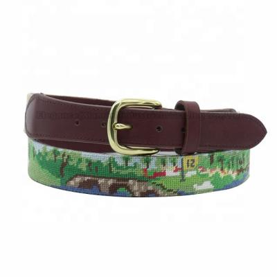 China Hand Stitched 100% Cowhide Needlepoint Cowhide Leather Belt for sale